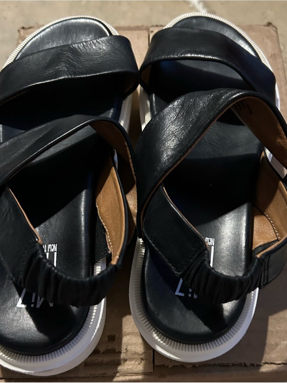 Miz Mooz Black Leather Platform Sandals with Chunky White Lug Sole
